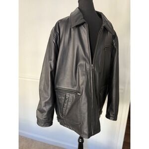 Colebrook Mens‎ XL Black Leather bomber Jacket Full Zip Collared Pockets